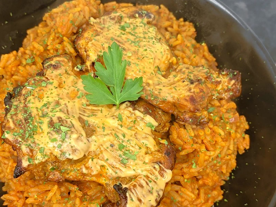 Party jollof from the Sugar and Spice site